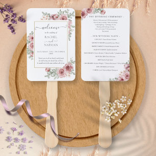 Floral Dusty Rose Elegant Wedding Program Hand Fan