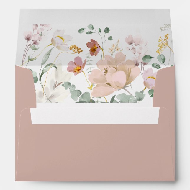 Floral Dusty Rose Foliage Watercolor Elegant Envelope (Back (Bottom))