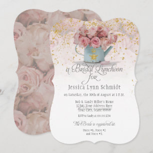 Floral Dusty Rose Gold Elegant Bridal Luncheon Invitation