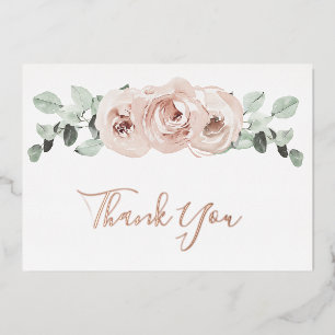 Floral Dusty Rose Gold Foil Wedding Thank You Card