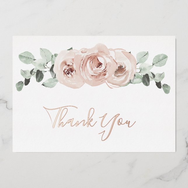 Floral Dusty Rose Gold Foil Wedding Thank You Card (Front)