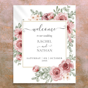 Floral Dusty Rose Gold Wedding Welcome Sign