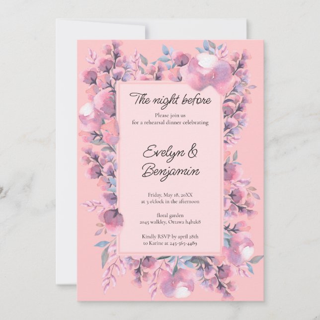  Floral Dusty Rose Rehearsal Dinner    Invitation (Front)