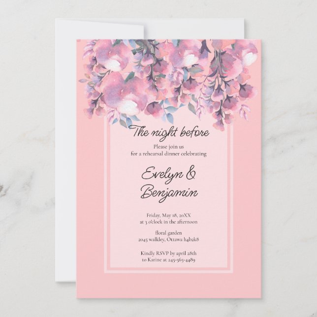  Floral Dusty Rose Rehearsal Dinner    Invitation (Front)