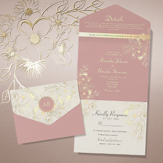 Floral Dusty Rose Wedding All In One Invitation