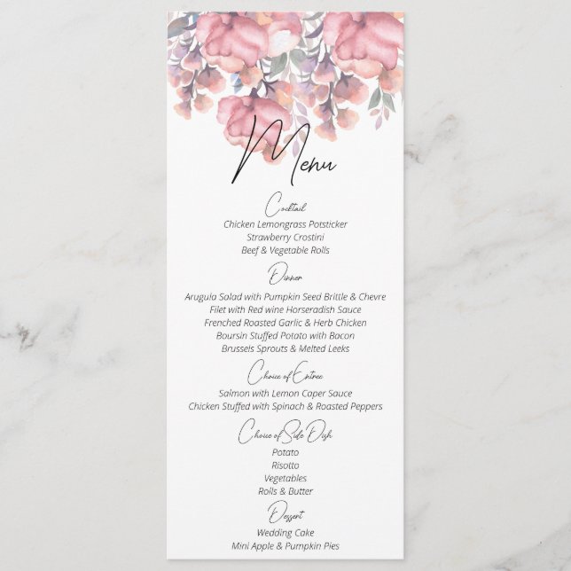 Floral, Dusty rose Wedding   Menu (Front)