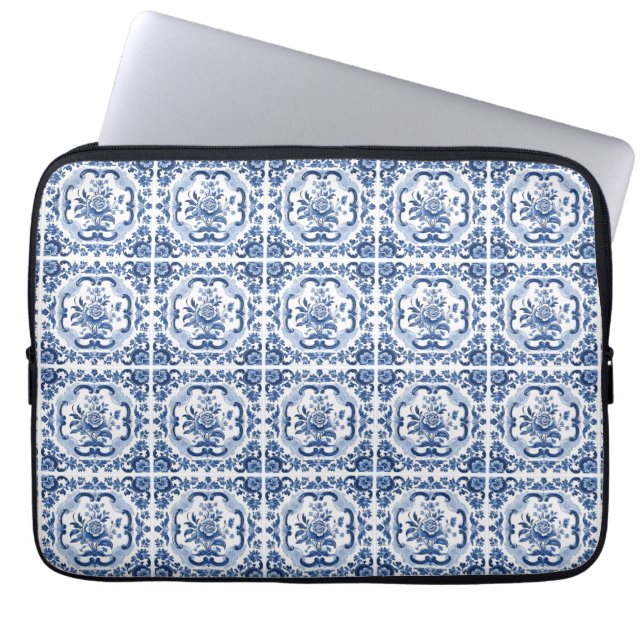 Floral Dutch Tiles Pattern Laptop Sleeve (Front)