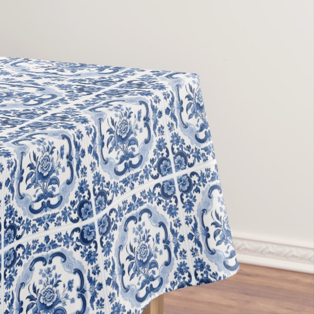Floral Dutch Tiles Pattern Tablecloth (In Situ)