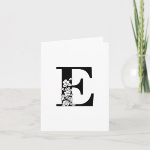 Floral E Monogram On White Note Card