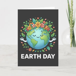 Floral Earth Day aesthetic cute planet with flower Card