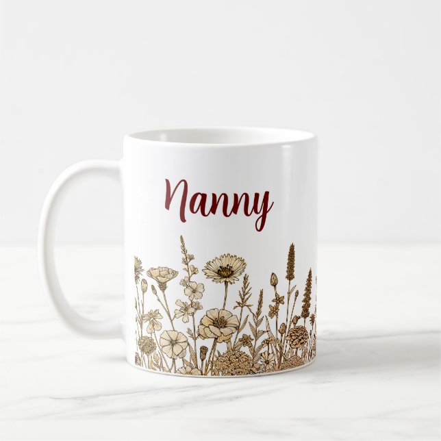 Floral Earth Tones NANNY PERSONALIZE Design Mug (Left)