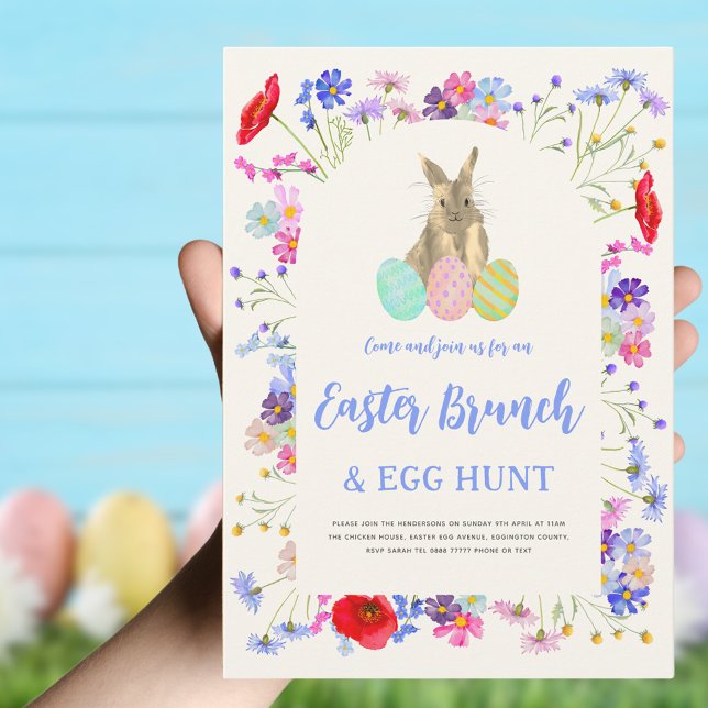 Floral Easter Brunch and Egg Hunt  Invitation (Easter brunch and egg hunt boho bunny invitation)