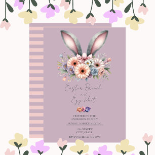 Floral Easter Brunch Bunny Ears Purple Invitation