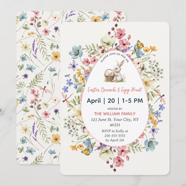 Floral Easter Brunch & Egg Hunt  Invitation (Front/Back)