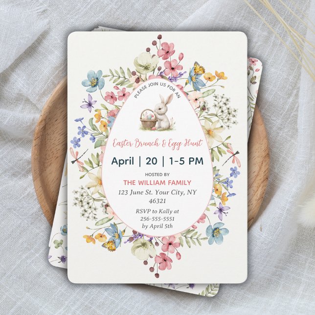 Floral Easter Brunch & Egg Hunt  Invitation (Create a memorable Easter gathering with this modern floral invitation. Purchase now!)