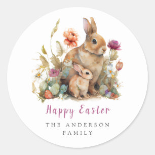 Floral Easter Bunnies Classic Round Sticker