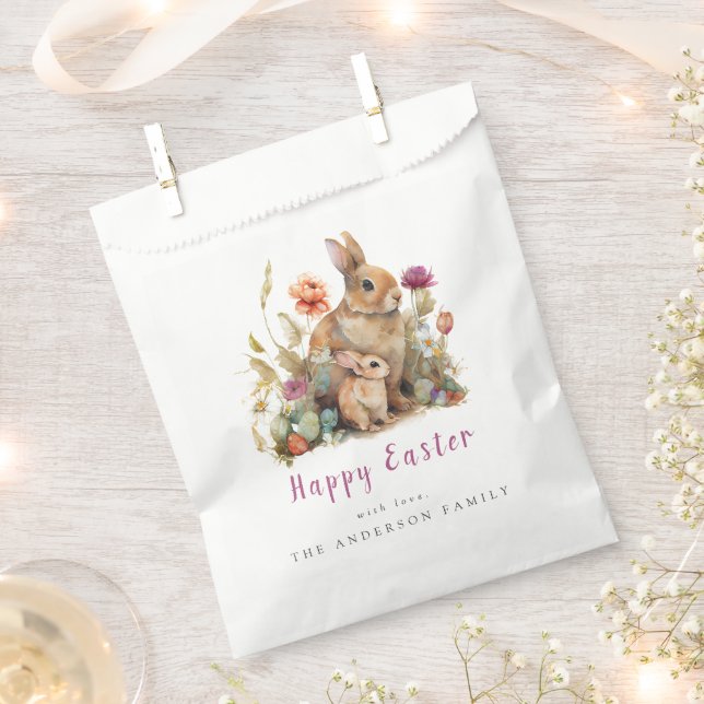 Floral Easter Bunnies Favour Bags (Clipped)