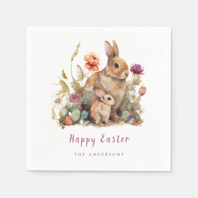 Floral Easter Bunnies Napkin (Front)