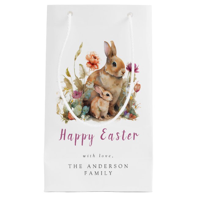 Floral Easter Bunnies Small Gift Bag (Front)