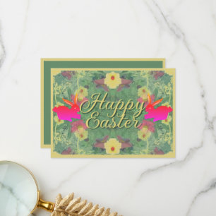 Floral Easter Bunnies w/Text Thank You Card