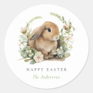 Floral Easter Bunny Classic Round Sticker