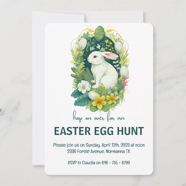  Floral Easter Bunny Egg Hunt Party Invitation (Front)