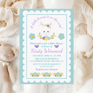 Floral Easter Bunny & Eggs Baby Shower Invitation