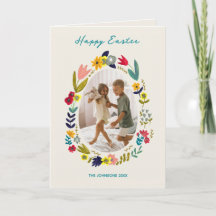 Floral Easter Bunny Family Photo Spring Greeting