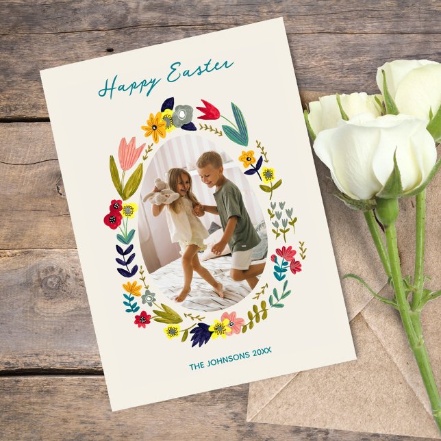 Floral Easter Bunny Family Photo Spring Greeting Holiday Card (Creator Uploaded)