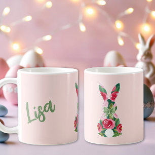 Floral Easter Bunny Mug with Soft Pink Background