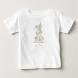Floral Easter Bunny NAME Spring Colourful Fun Baby T-Shirt