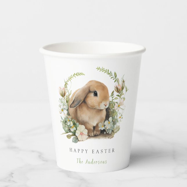Floral Easter Bunny Paper Cups (Front)