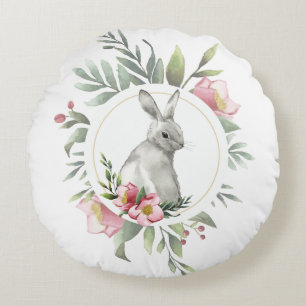 Floral Easter Bunny Round Cushion
