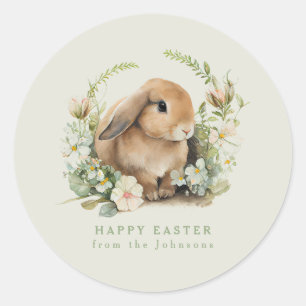 Floral Easter Bunny Watercolor Spring Classic Round Sticker