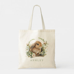 Floral Easter Bunny Watercolor Spring Egg Hunt Tote Bag
