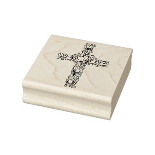 Floral Easter Cross Rubber Stamp