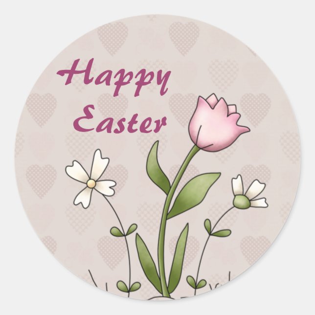 Floral Easter Design - Customisable Classic Round Sticker (Front)