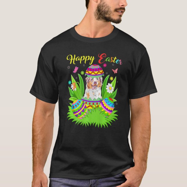 Floral Easter Egg  Funny Australian Shepherd Dog E T-Shirt (Front)