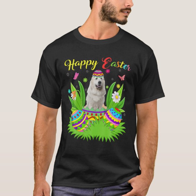 Floral Easter Egg Lover Funny Great Pyrenees Dog E T-Shirt (Front)