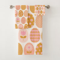 Floral Easter Egg Pattern in Boho Pink Yellow Gold