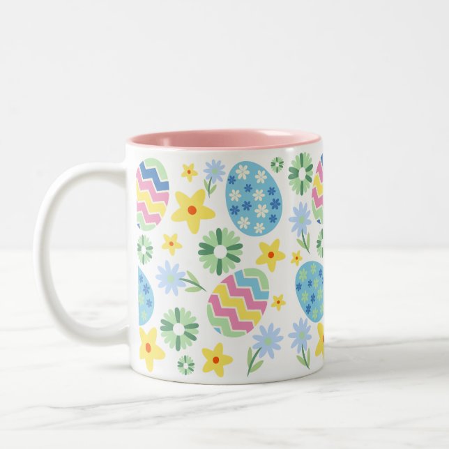 Floral Easter Egg Two-Tone Coffee Mug (Left)