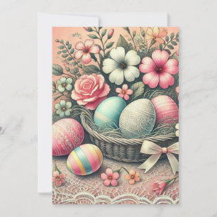 Floral Easter eggs flowers lace pastel watercolor Holiday Card