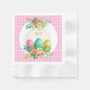 Floral Easter Eggs & Watercolor Pink Roses Napkin