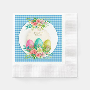 Floral Easter Eggs & Watercolor Pink Roses Napkin