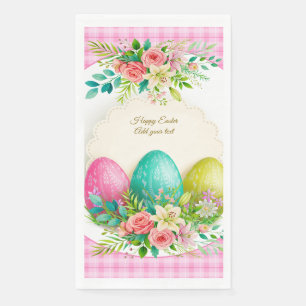 Floral Easter Eggs & Watercolor Pink Roses Napkin