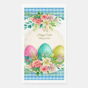 Floral Easter Eggs & Watercolor Pink Roses Napkin