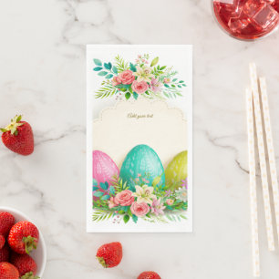 Floral Easter Eggs & Watercolor Pink Roses Napkin