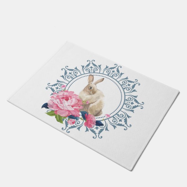 Floral Easter Rabbit design Doormat (Angled)
