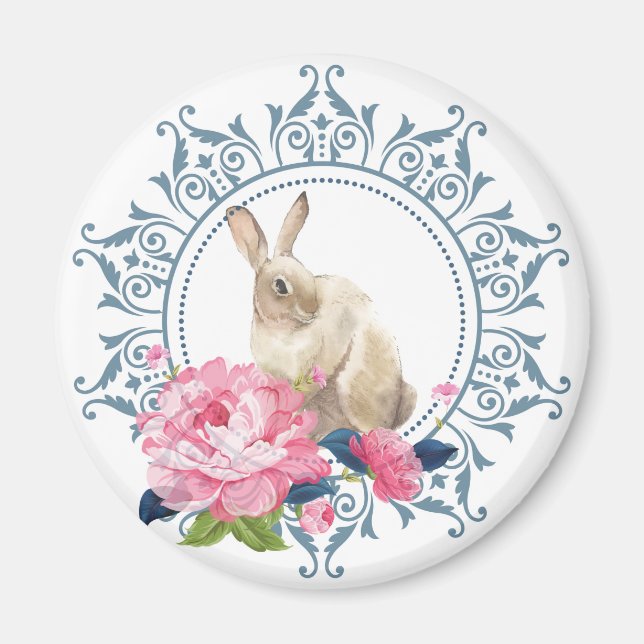 Floral Easter Rabbit Magnet (Front)