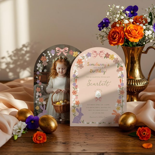 Floral Easter Somebunny’s Having a Birthday Photo Invitation (Floral Easter Somebunny’s Having a Birthday Photo Invitation)